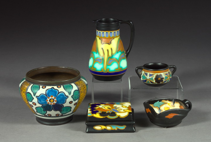 Appraisal: Interesting Five-Piece Collection of Gouda Holland Art Pottery first and