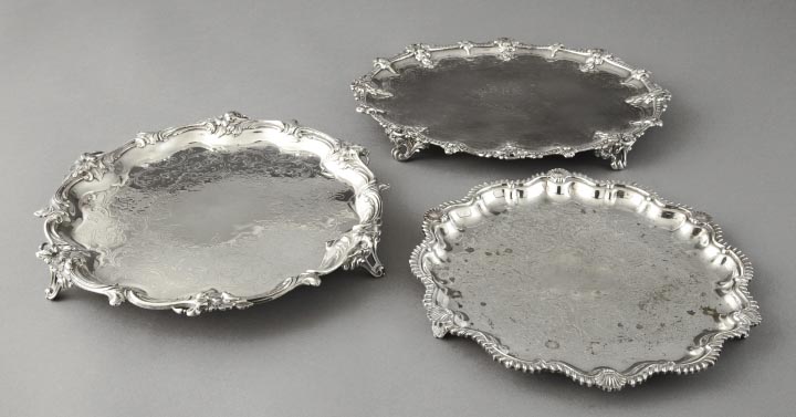 Appraisal: Attractive Three-Piece Collection of Silverplate Trays in the Old Sheffield