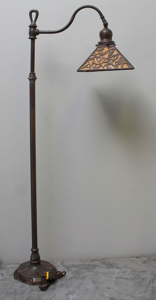 Appraisal: HANDEL Signed Adjustable Floor Lamp With Bamboo Leaf Shade Nice