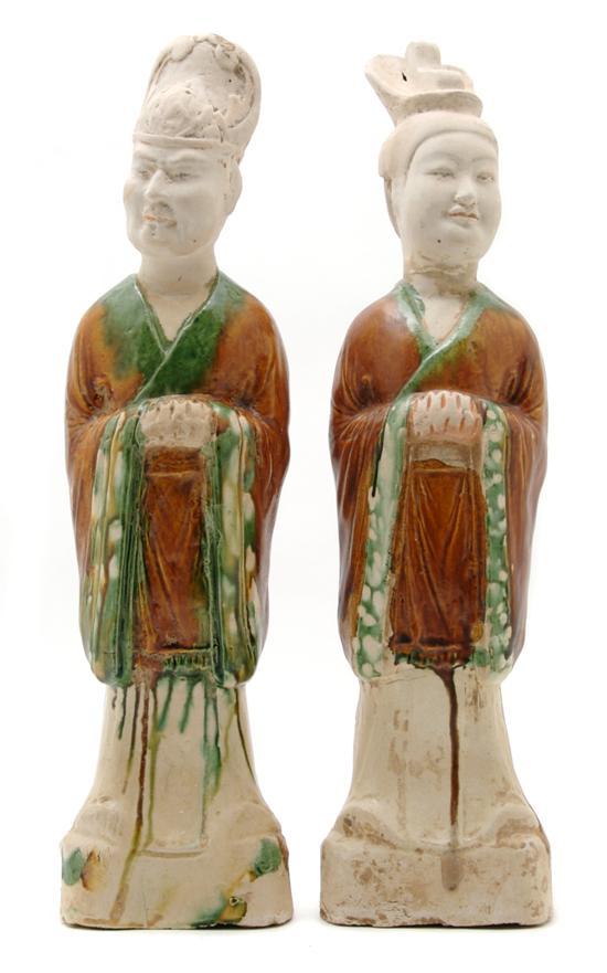 Appraisal: Pair of Tang Style Tomb Figures depicting two standing attendants