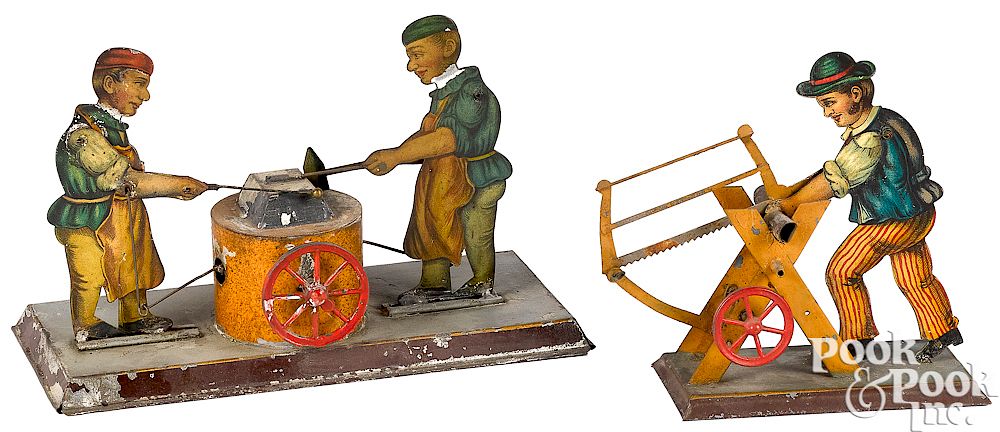 Appraisal: Two Schoenner lithograph tin workman steam toy accessories Two Schoenner