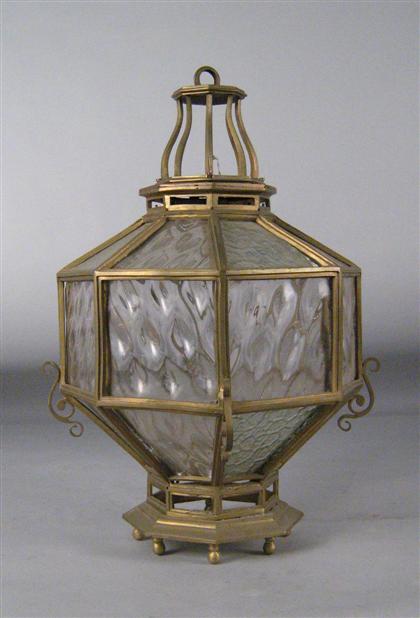 Appraisal: Brass and glass hanging lantern H W in