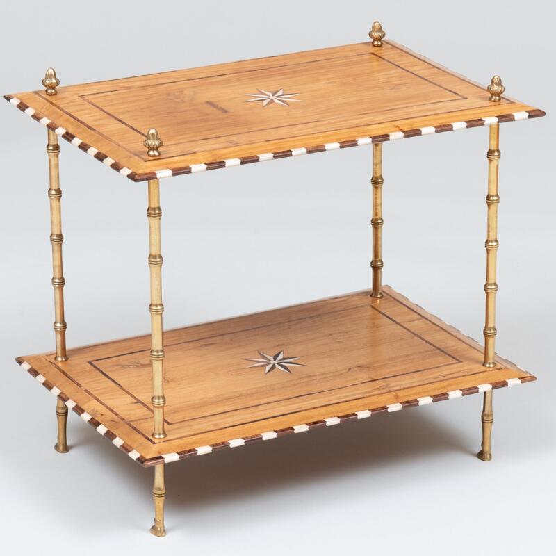 Appraisal: Contemporary Gilt-Metal Faux Bamboo Bone and Coconut-Inlaid Fruitwood Two Tier