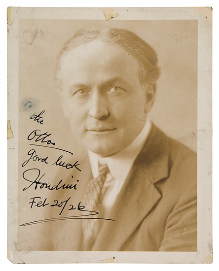 Appraisal: HOUDINI HARRY Vintage photographic portrait Inscribed and Signed being a