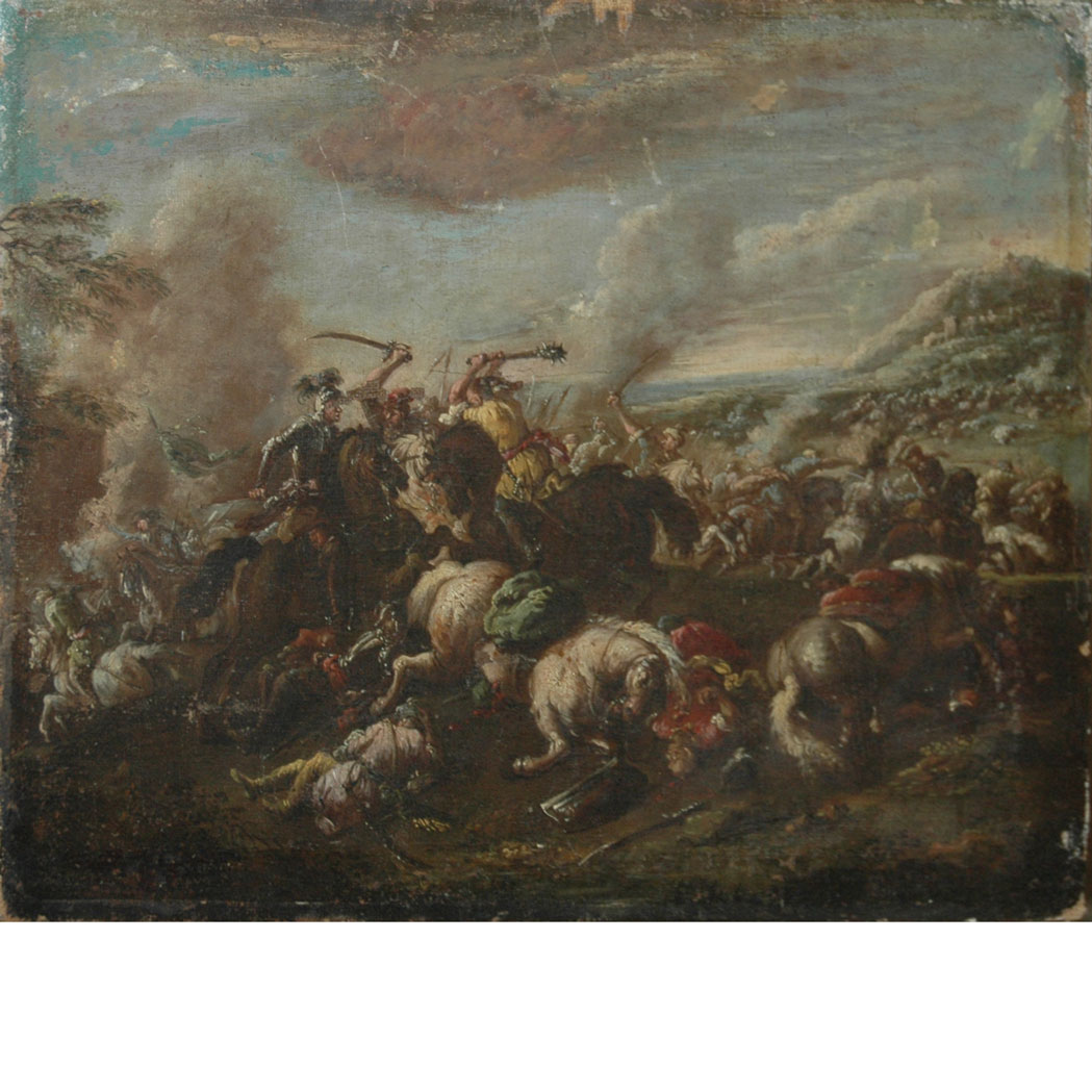 Appraisal: Venetian School th Century Battle with Turks Oil on canvas