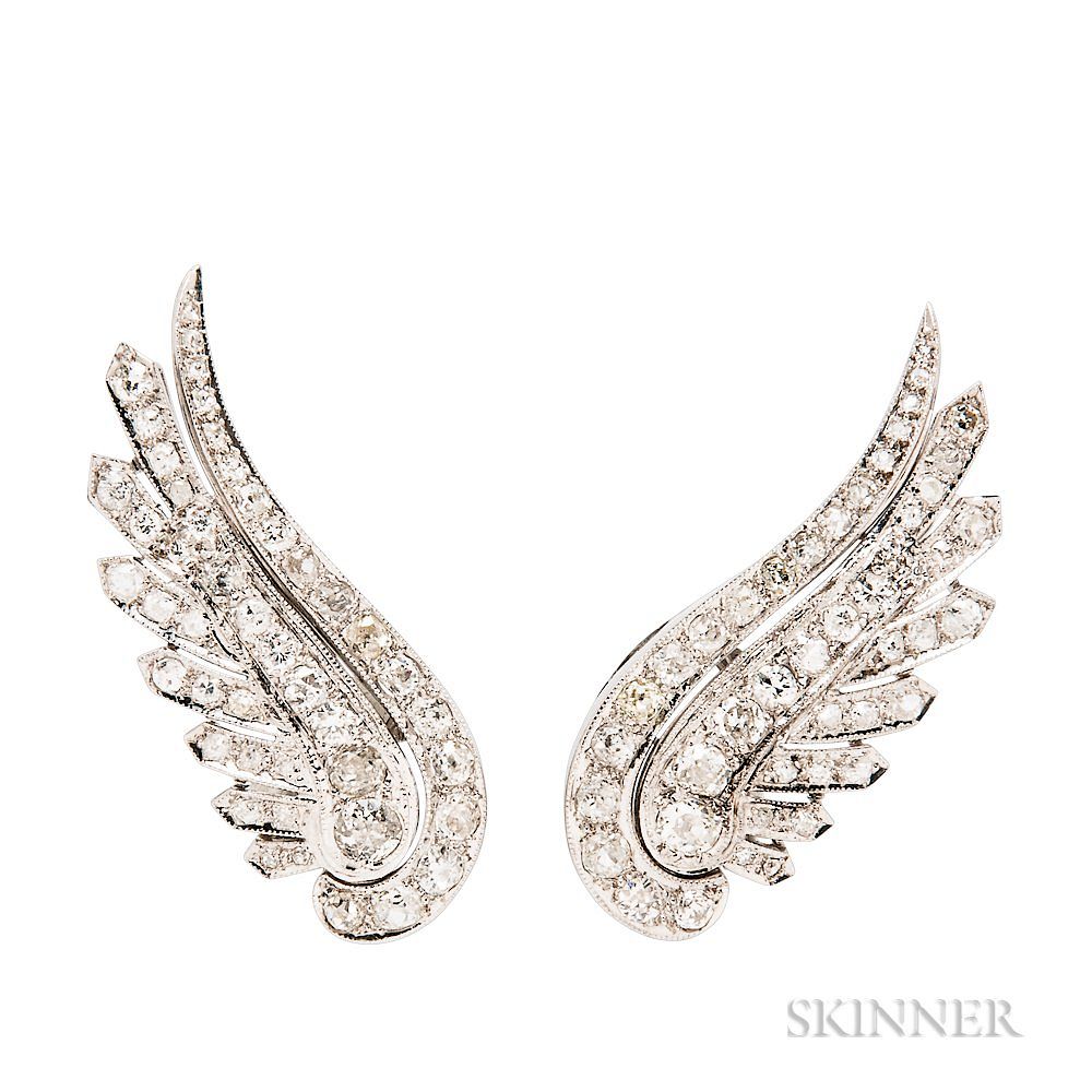 Appraisal: Platinum and Diamond Wing Earclips Platinum and Diamond Wing Earclips