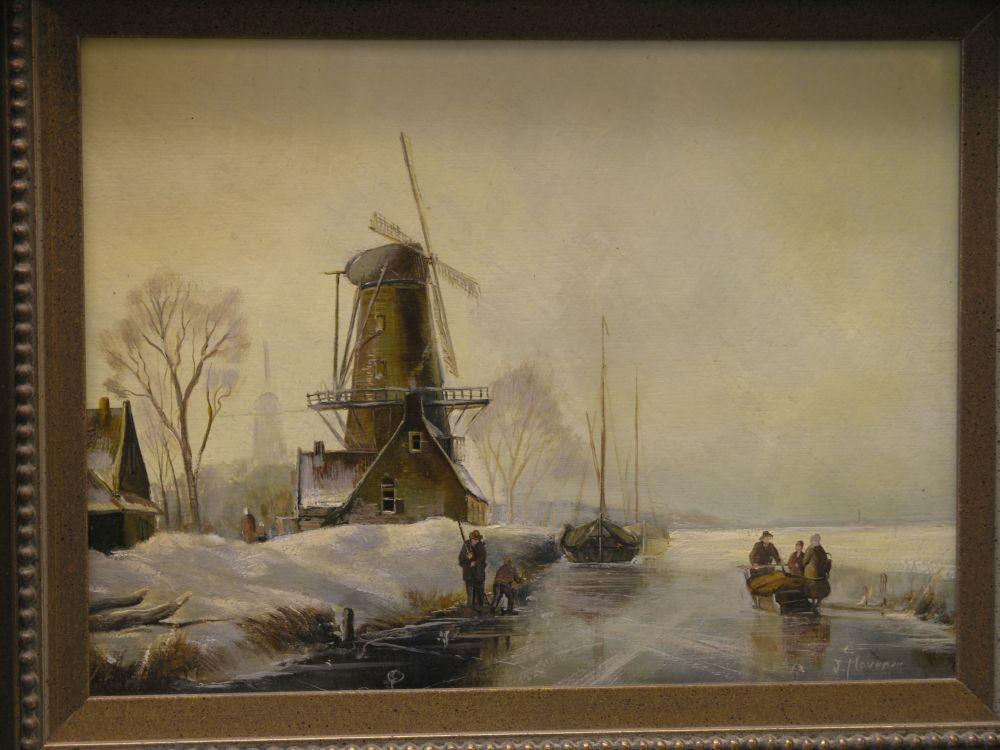 Appraisal: A th century oil on board - Dutch canal scene