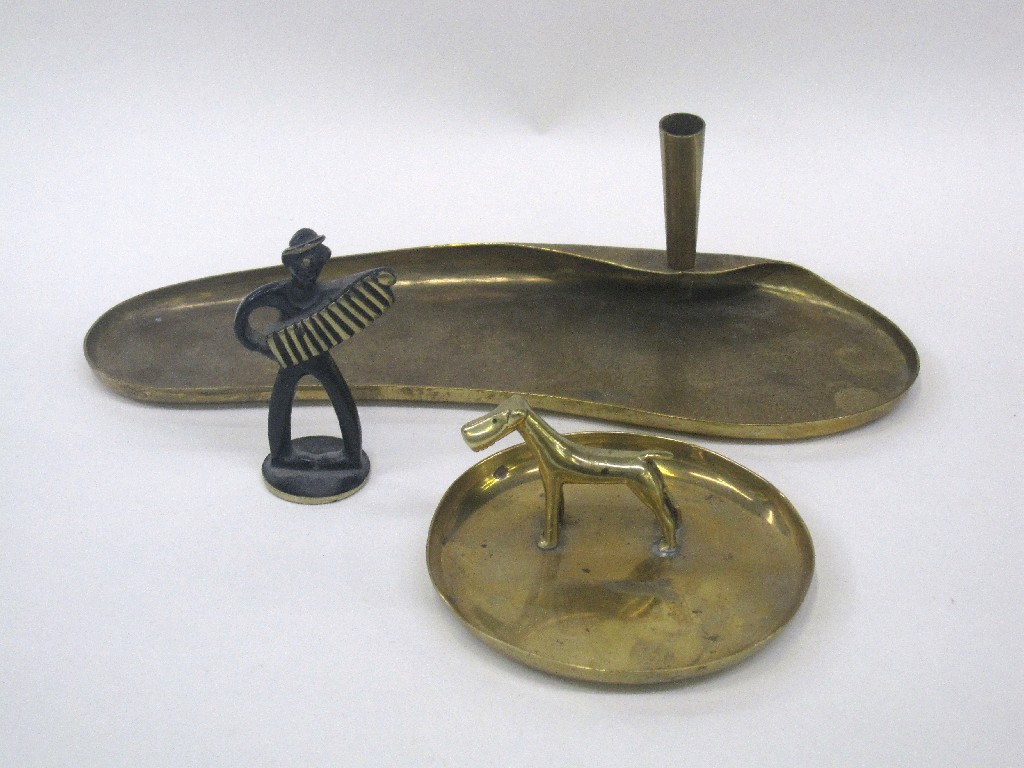 Appraisal: Haganeur style bronze dish with a dog figure small stylised