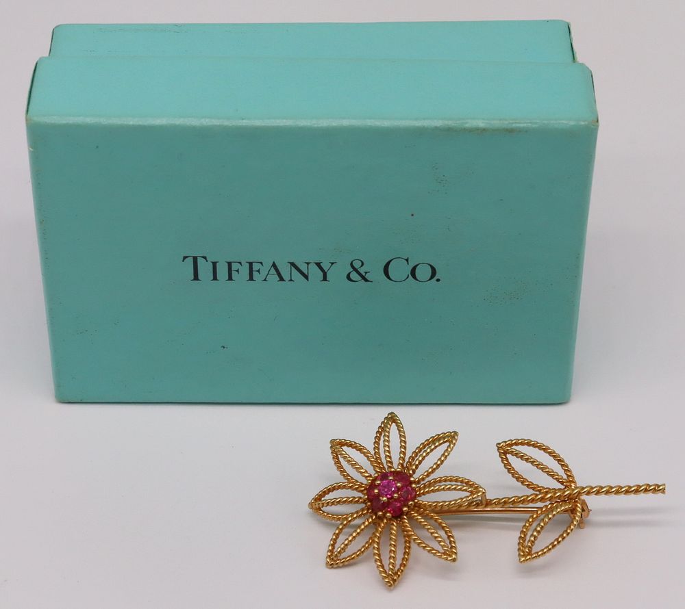 Appraisal: JEWELRY Tiffany Co kt Gold and Ruby Brooch Italian Tiffany