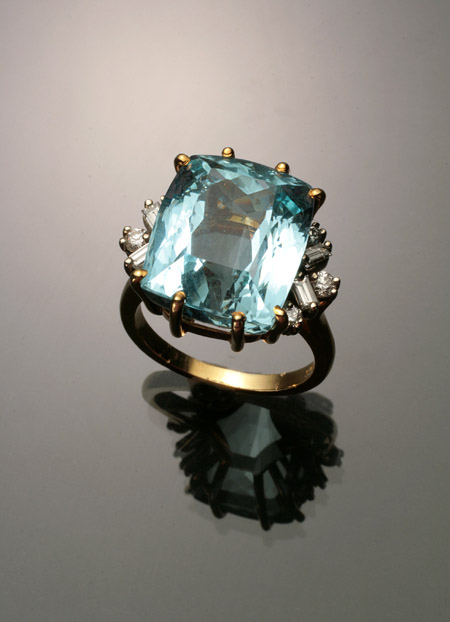 Appraisal: -Karat Yellow-Gold Aquamarine and Diamond Dinner Ring Set with one