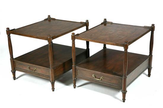 Appraisal: PAIR OF BAKER FURNITURE LAMP TABLES Two tiered mahogany tables