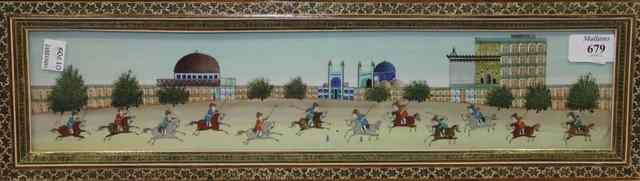 Appraisal: A PERSIAN IRAN MINIATURE GOUACHE STUDY of polo players x