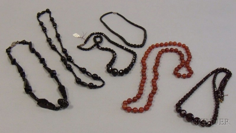 Appraisal: Six Beaded Necklaces including two faceted cherry amber examples two