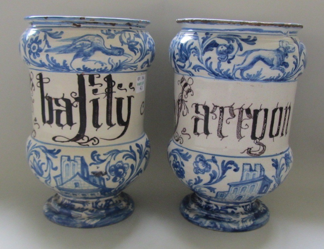 Appraisal: A pair of Pavia maiolica albarelli early th century the