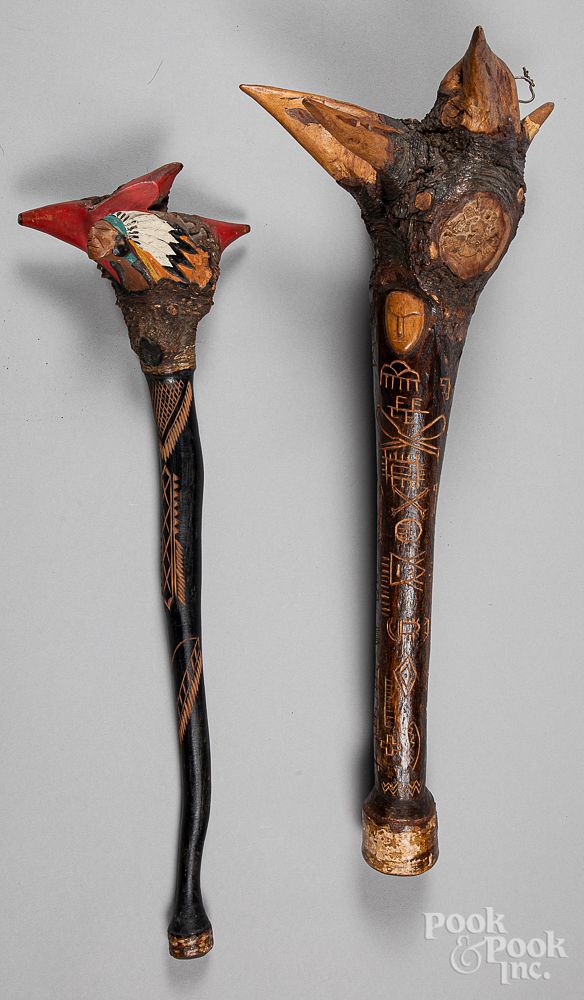 Appraisal: Two Penobscot Indian root ball club Two Penobscot Indian root