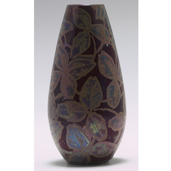 Appraisal: Clement Massier vase swollen shape with leaf designs under a