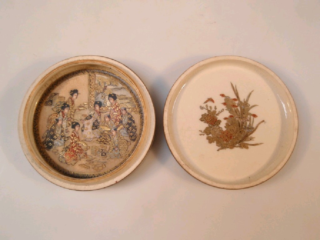 Appraisal: A late thC Satsuma circular box and cover the interior