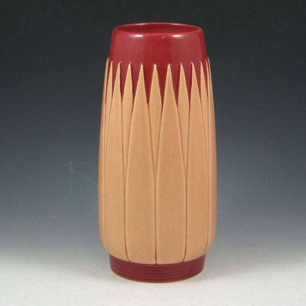 Appraisal: Roseville Lotus vase in cream and burgundy Marked Lotus L