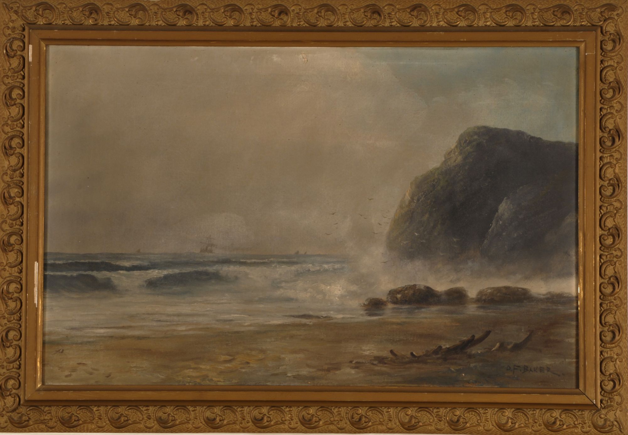 Appraisal: FRAMED PAINTING O F BAKER th Century Seascape with rocky