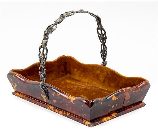 Appraisal: A Victorian Silver-Plate and Tortoise Shell Basket Height x width