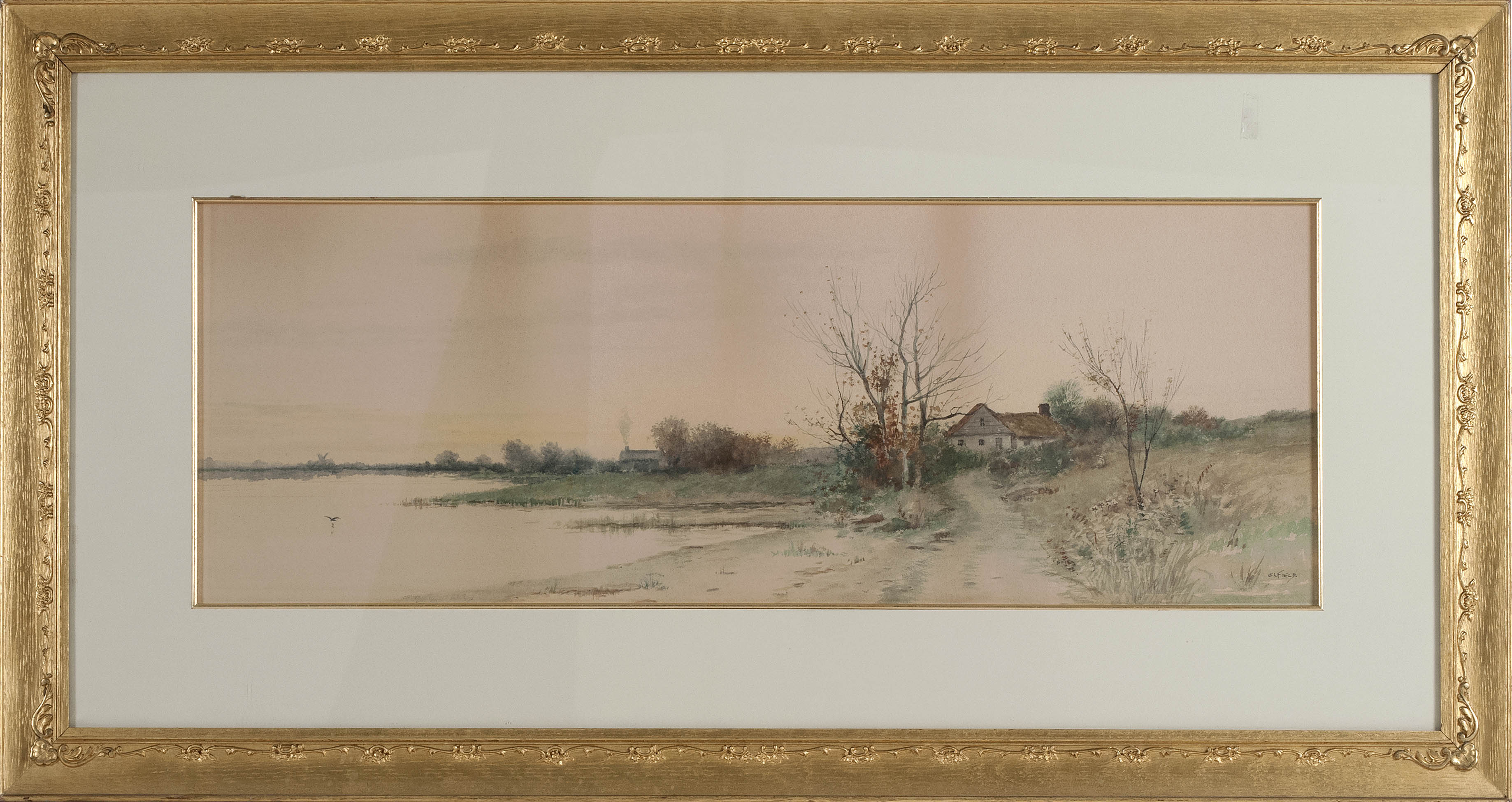 Appraisal: EDWARD LOYAL FIELDAmerican - Panoramic landscape with houses and birch