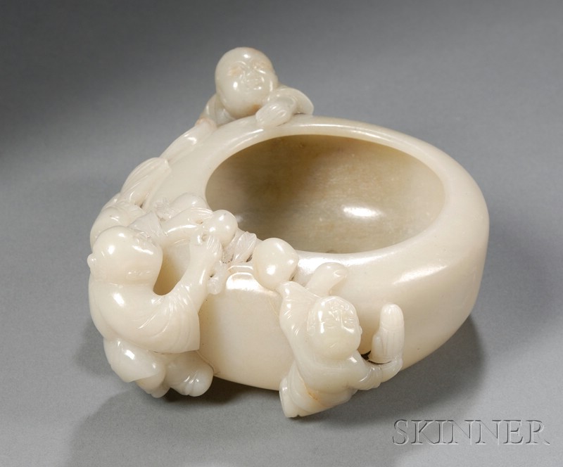 Appraisal: Jade Bowl stone of an even gray color rim carved