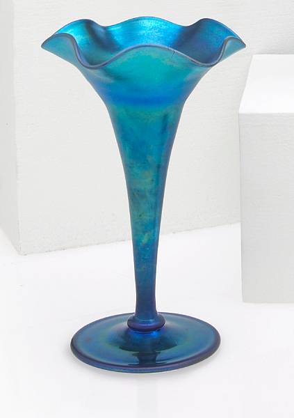 Appraisal: A Steuben blue Aurene glass floriform vase shape - engraved