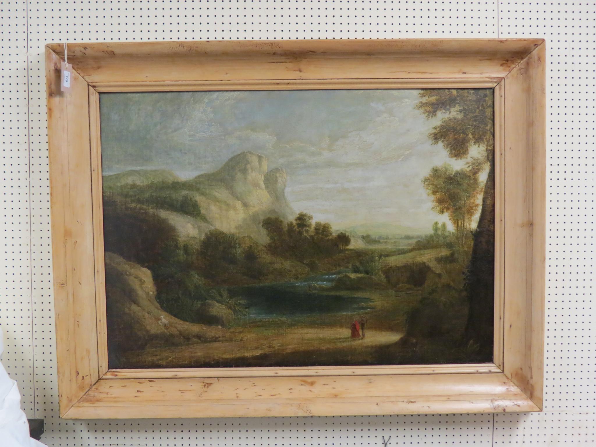 Appraisal: A large th th century oil on canvas panoramic riverscape