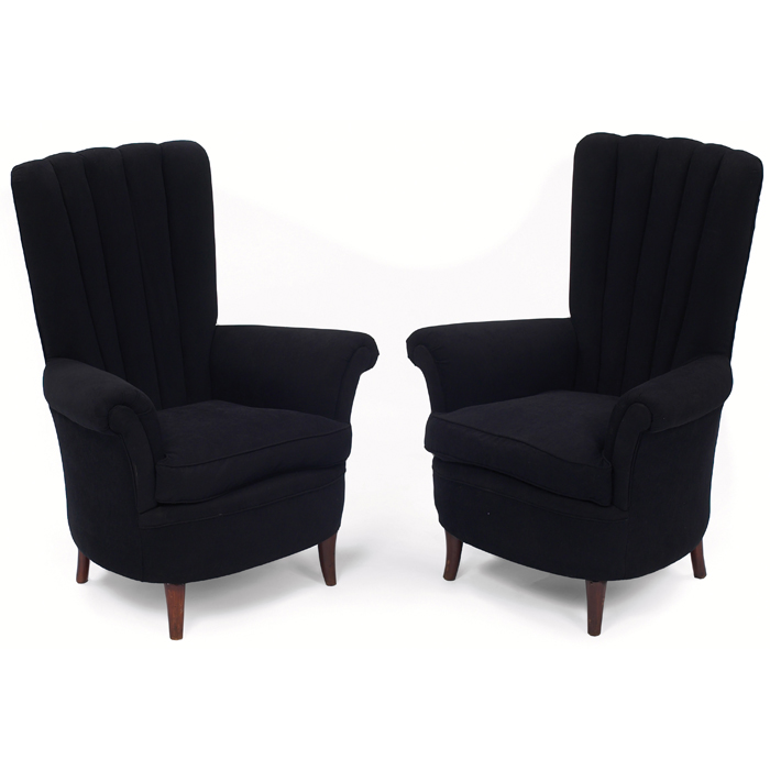 Appraisal: Osvaldo Borsani high-back lounge chairs pair black