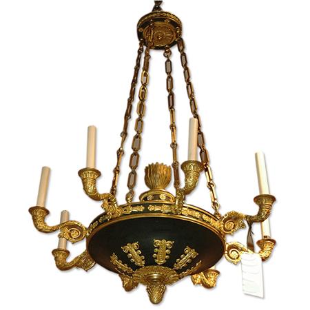 Appraisal: Empire Style Gilt and Patinated-Bronze Eight-Light Chandelier Estimate -