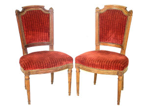 Appraisal: A pair of Louis XVI beech side chairs th century