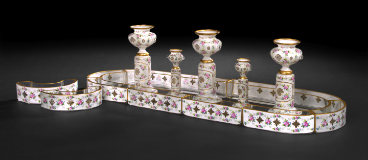 Appraisal: Elegant Seventeen-Piece Franco-Bohemian Cut Enameled and Parcel-Gilt White Overlay Glass