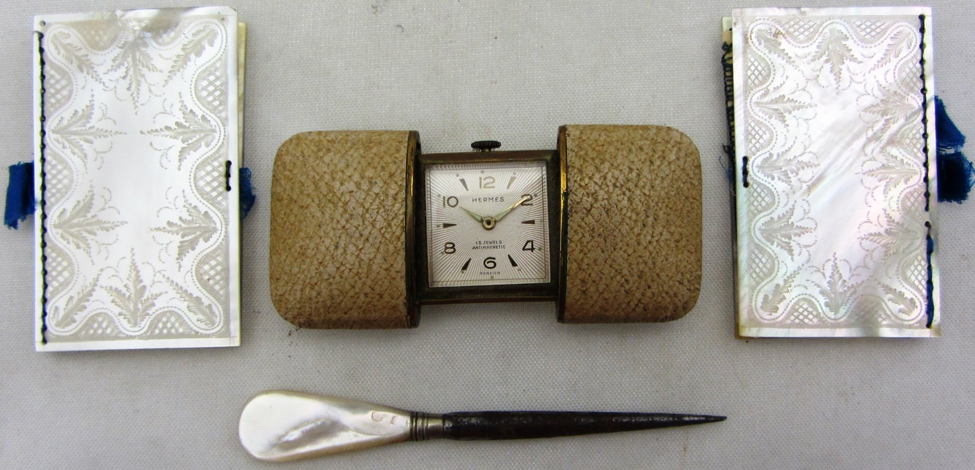 Appraisal: A Hermes rectangular gilt metal cased folding watch two Victorian