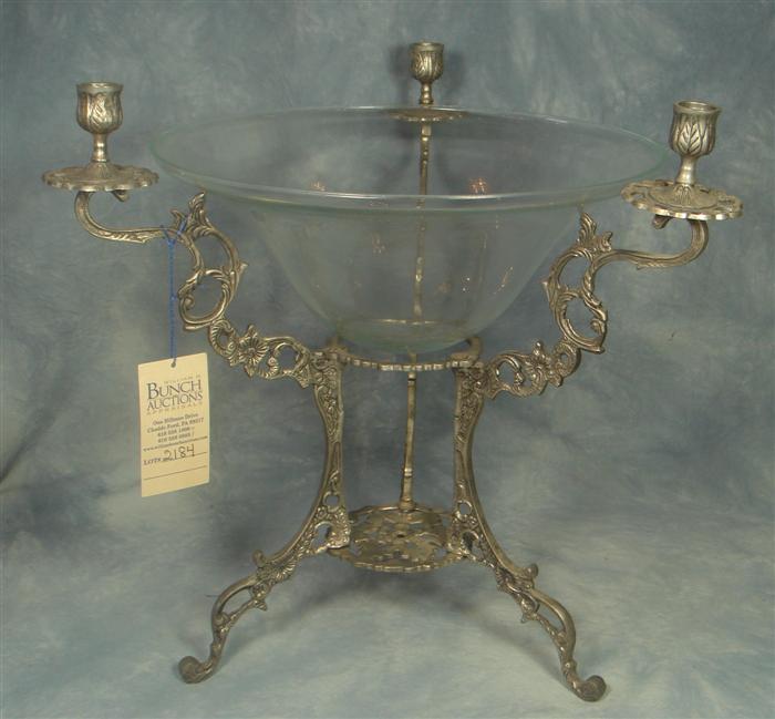 Appraisal: Nickel silver or brass center pc with center bowl candle