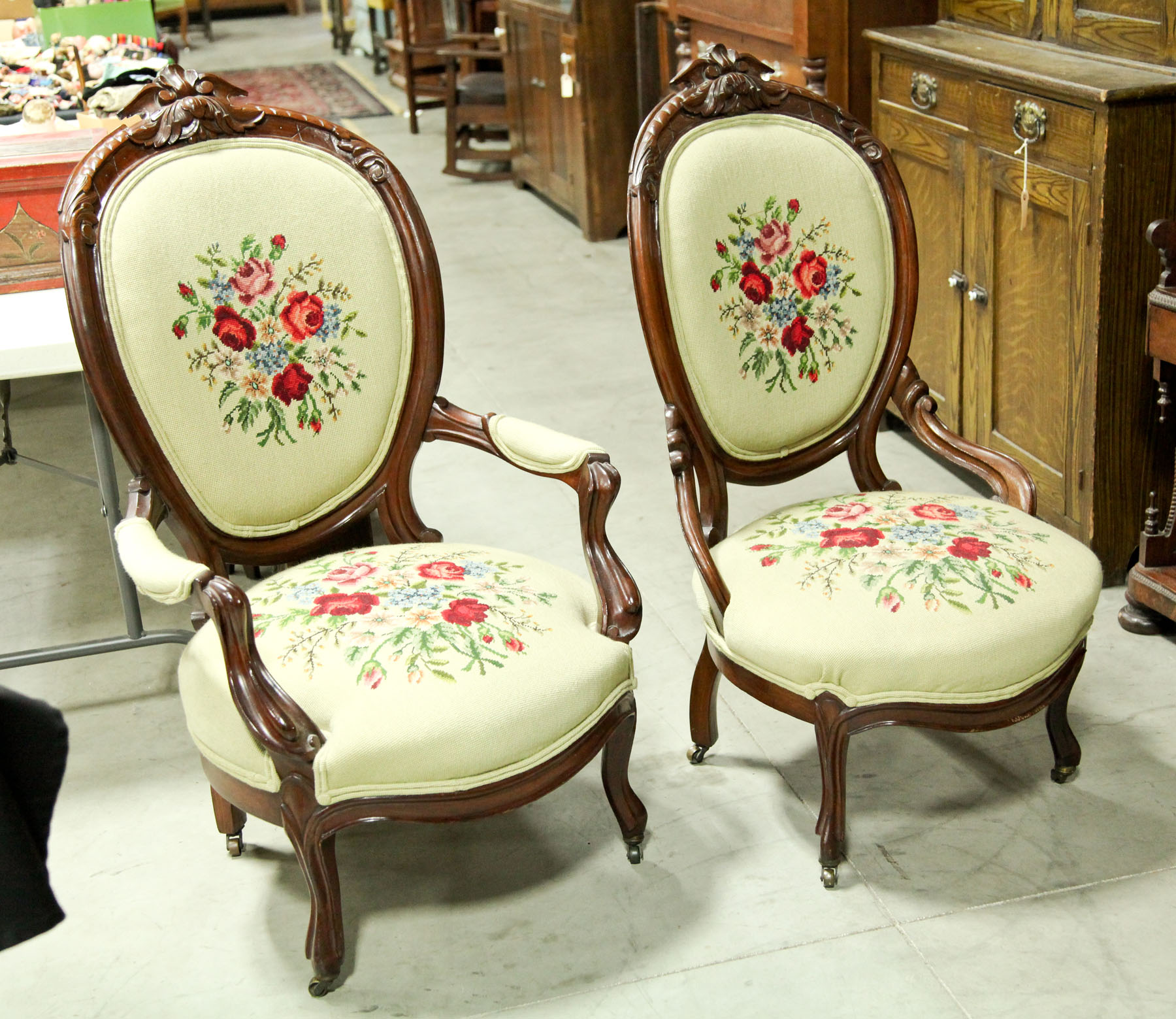 Appraisal: PAIR OF VICTORIAN LADIES AND GENTS CHAIRS American early th