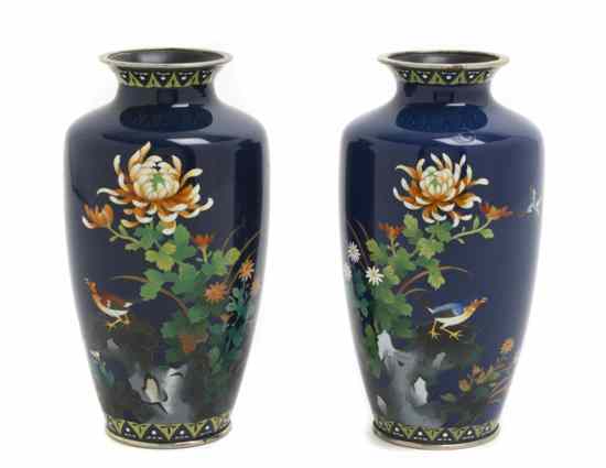 Appraisal: A Pair of Japanese Cloisonne Vases of baluster form decorated