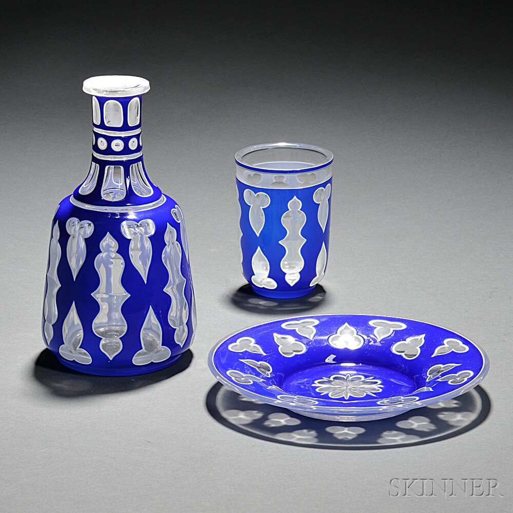 Appraisal: Triple-cased Glass Tumble-up late th early th century cobalt-to-white-to-clear three-piece