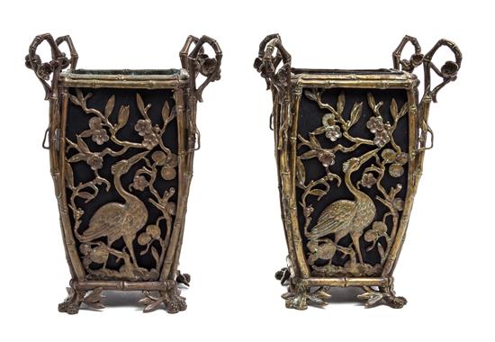 Appraisal: Sale Lot A Pair of Bronze Mounted Tole Vases th