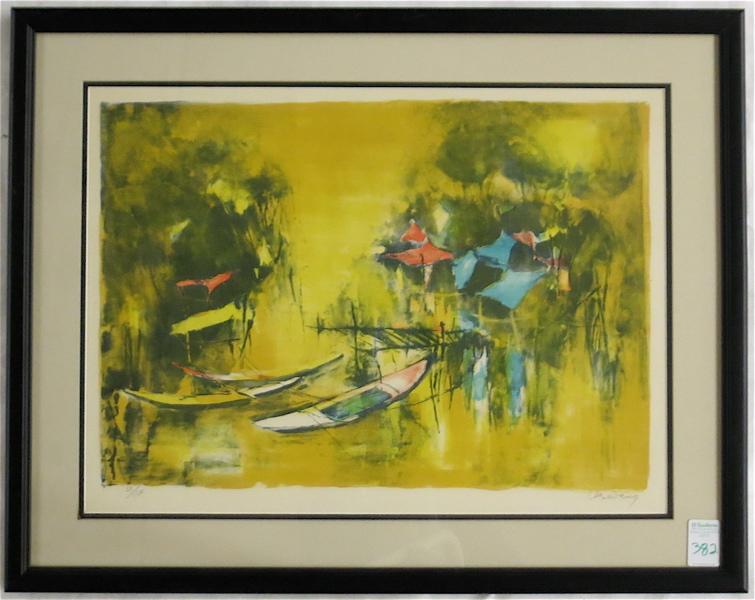 Appraisal: LEBADANG Leba Dang STONE LITHOGRAPH Vietnamese French born Fishing boats