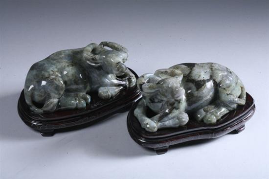 Appraisal: PAIR CHINESE LABRADORITE FIGURES OF BUFFALO - in long PROVENANCE