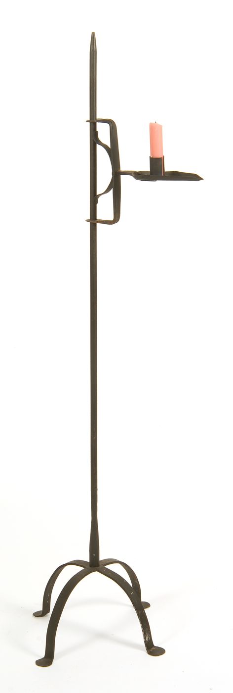 Appraisal: WROUGHT IRON ADJUSTABLE FLOOR-STANDING CANDLE LAMP th CenturyFour arched legs