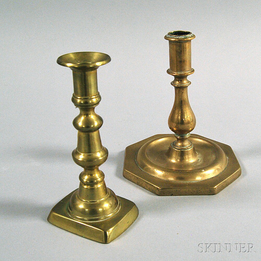 Appraisal: Two Brass Candlesticks th and th century one with rectangular