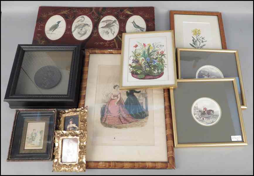 Appraisal: TWO HUNT SCENE ENGRAVINGS Together with a botanical prints a