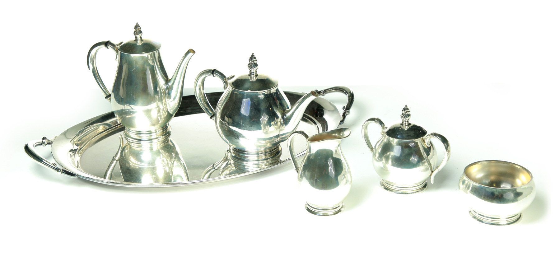 Appraisal: INTERNATIONAL STERLING FIVE-PIECE TEASET ROYAL DANISH PATTERN WITH SILVER PLATE