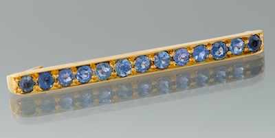 Appraisal: A Gold and Sapphire Bar Brooch k yellow gold bar