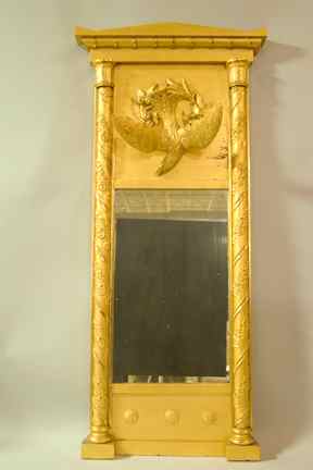 Appraisal: AMERICAN CLASSICAL GILTWOOD MIRROR WITH EAGLE th century the arched