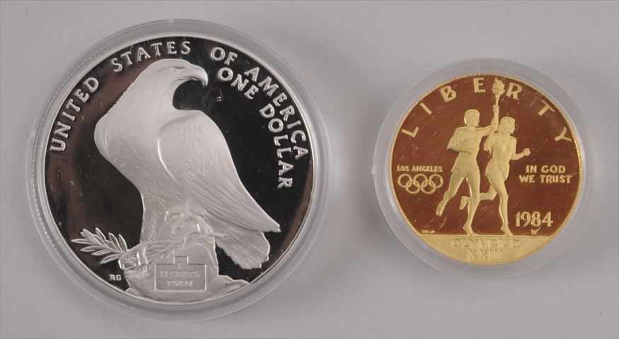 Appraisal: W OLYMPIC GOLD TEN DOLLARS AND S SILVER DOLLAR PROOFS