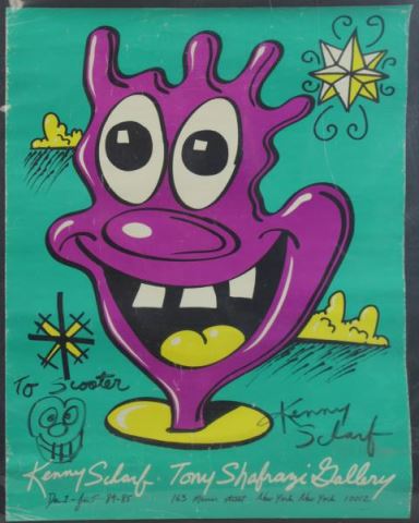 Appraisal: Kenny Scharf Signed Tony Shafrazi Gallery Poster Hand signed in