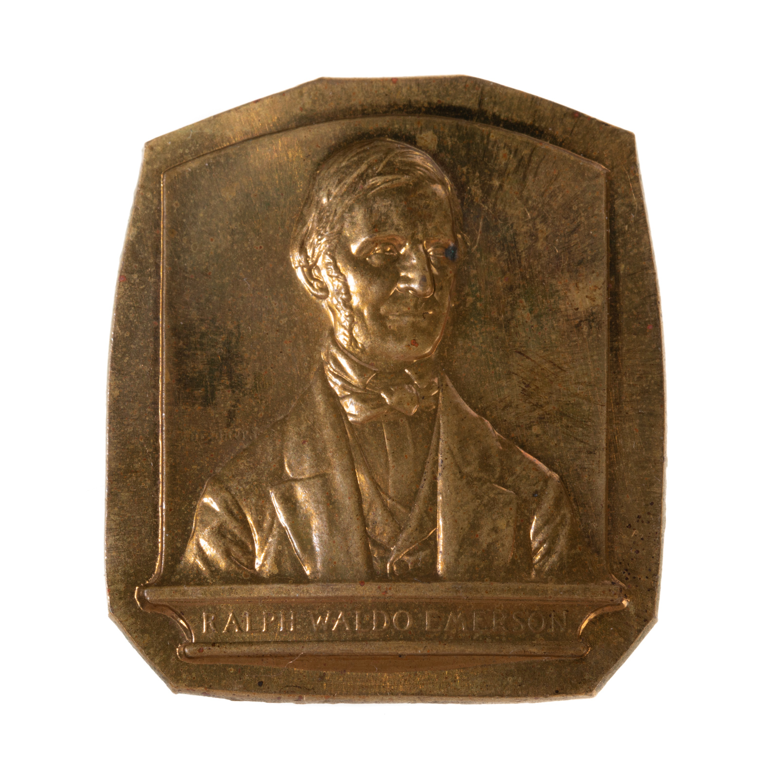 Appraisal: RALPH WALDO EMERSON UNIFACE BRASS PLAQUETTE Bright brass plaquette showing