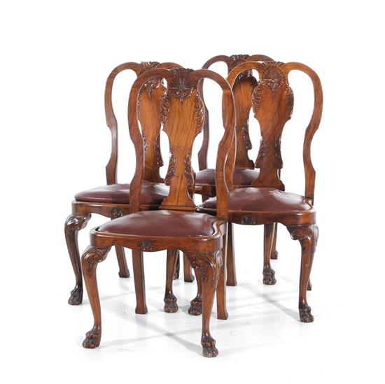 Appraisal: Georgian style carved walnut side chairs set of four th